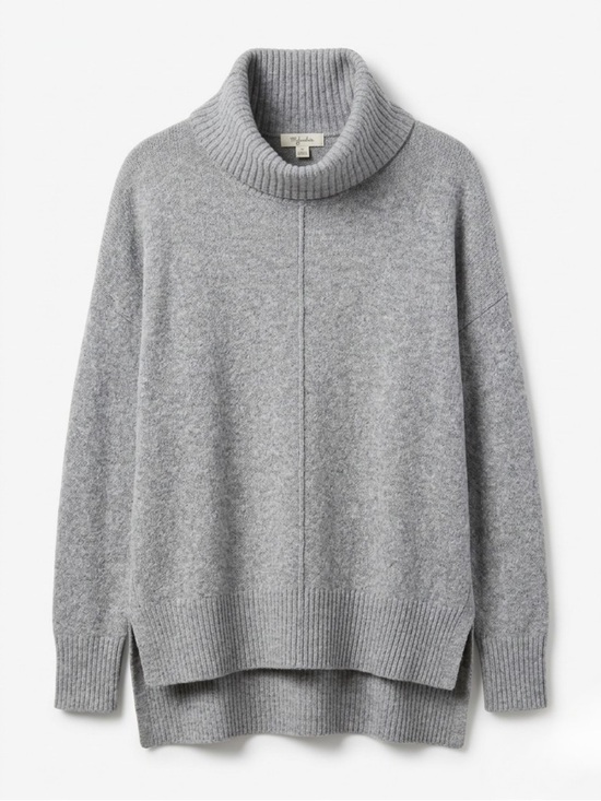 Kaisley Sweaters - Kaisley Heather Gray Cowl Neck Center Seam High-Low Sweater